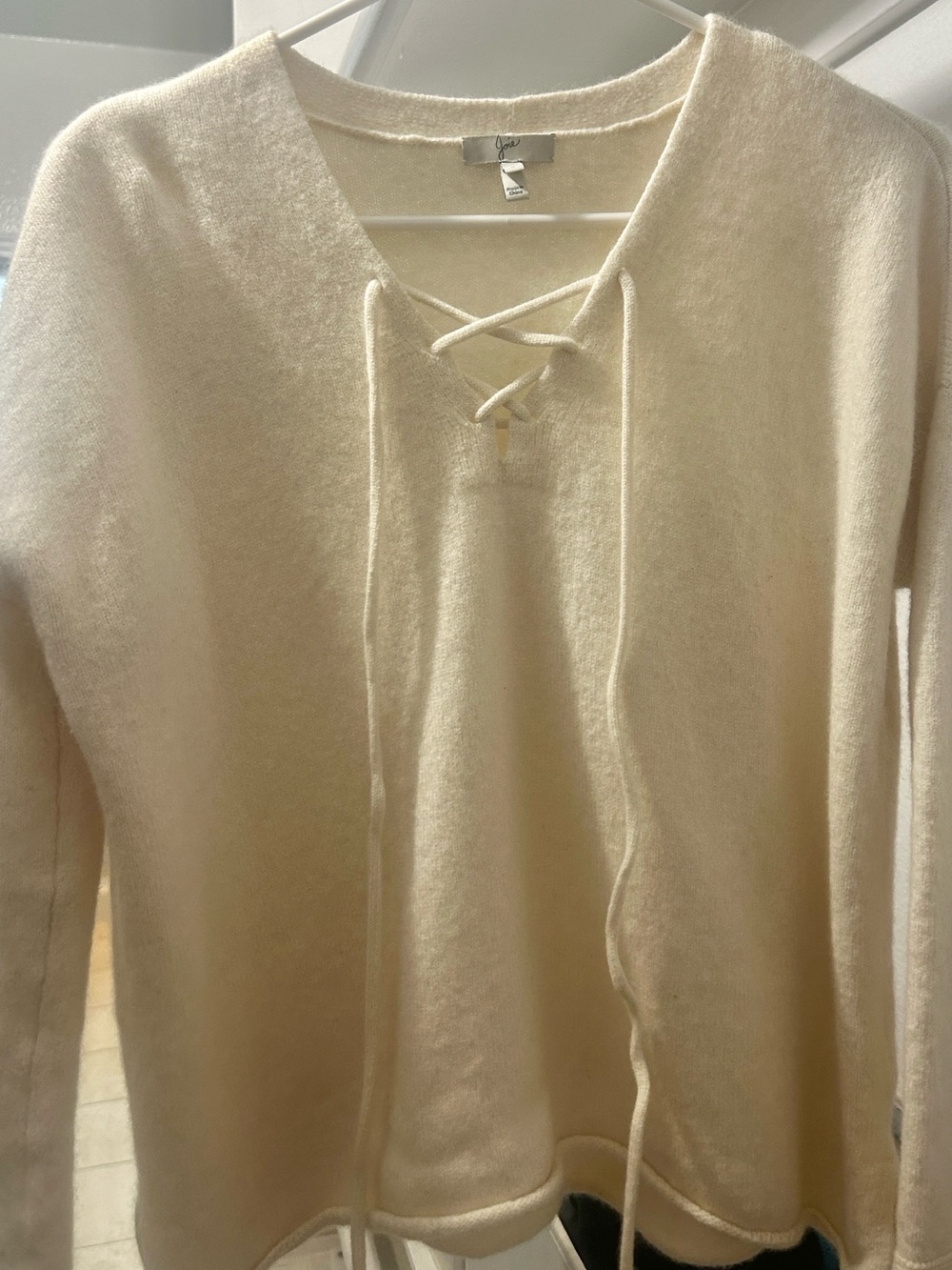 Joie Cream Lace-Up V-Neck Sweater